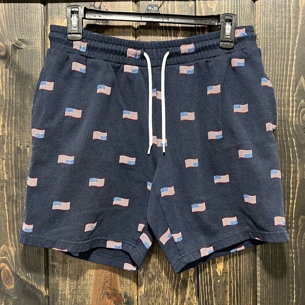 IML American Flag Shorts S Stretchy Athletic Drawstring‎ Summer Pull On Novelty